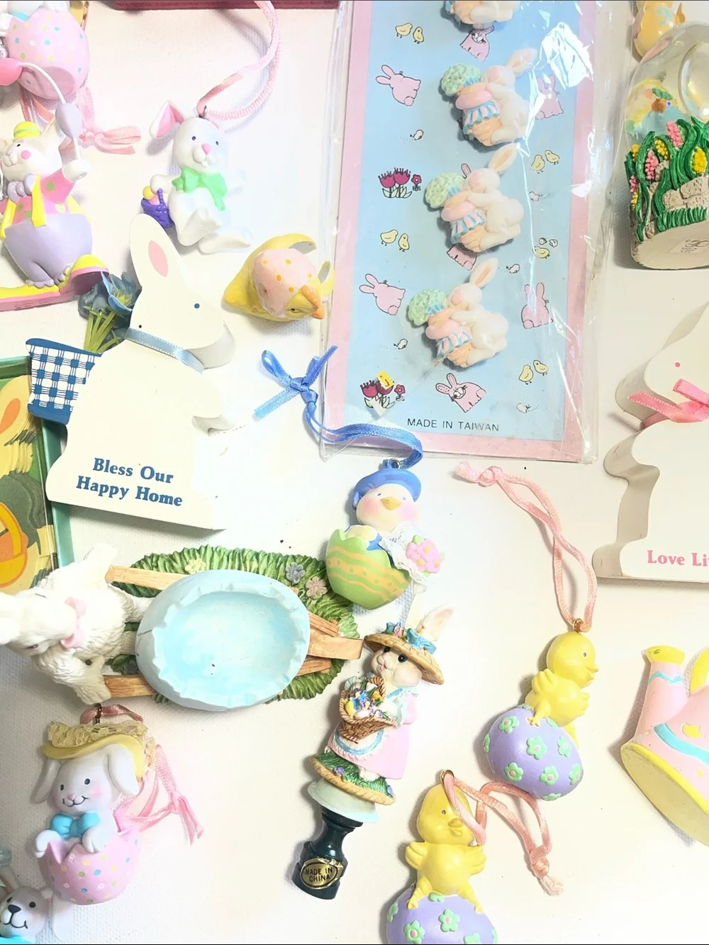 Vintage Easter Decor over 50 pieces bunnies, eggs, ornaments, pastel colors